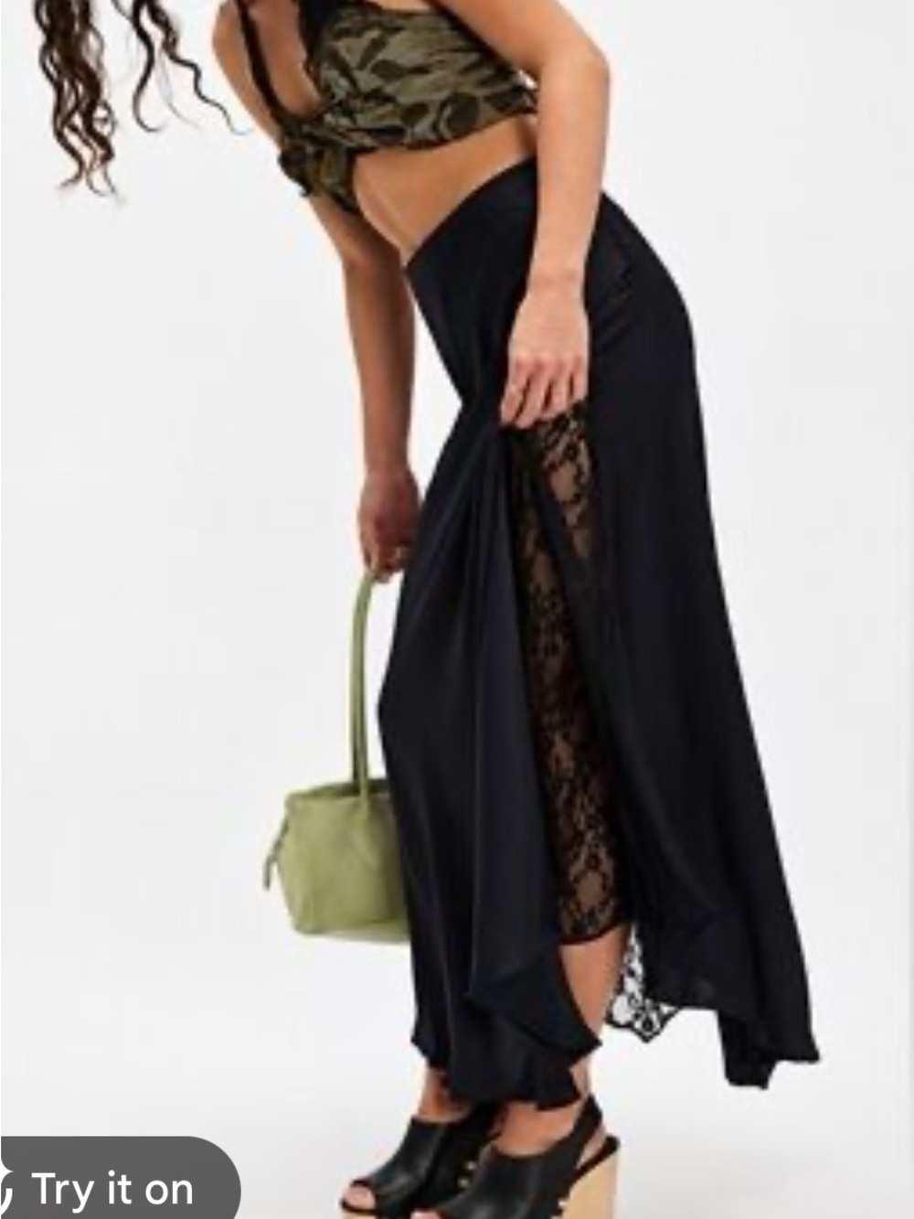 Free People lace insert maxi skirt in black